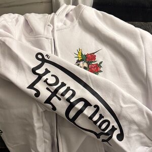 Von Dutch White Jacket with Floral Skull Motif